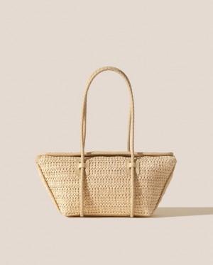 Sac Bandoulière Hereu Forna Raffia Cuir Framed Femme Beige | Paris-73APZORNX