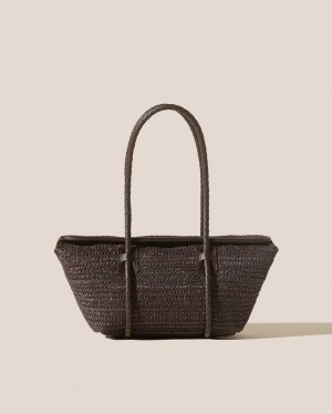 Sac Bandoulière Hereu Forna Raffia Cuir Framed Femme Marron Foncé | Paris-62XNOIFEP