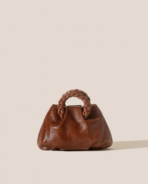 Sac Crossbody Hereu Bombon Crinkled Glossy Small Plaited-handle Cuir Femme Chocolat | Paris-42IAVBQHJ