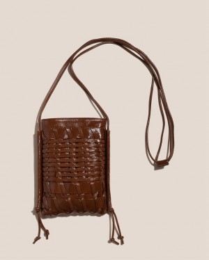 Sac Crossbody Hereu Trena Mini Crinkled Glossy Plates Square Femme Marron Foncé | Paris-15SWVLRFC