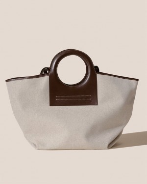 Sacs Fourre Tout Hereu Cala L Cuir-trimmed Tela Femme Beige Marron Foncé | Paris-30FYDJTHM