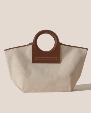 Sacs Fourre Tout Hereu Cala L Cuir-trimmed Tela Femme Beige Chocolat | Paris-56LNJSZVT