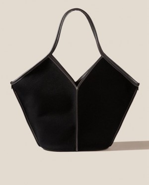 Sacs Fourre Tout Hereu Calella Cuir-trimmed Organic Coton Femme Noir | Paris-52CKATEQS