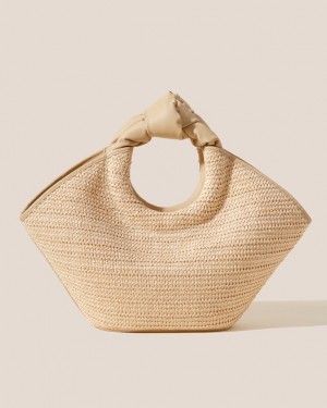 Sacs Fourre Tout Hereu Castell Raffia Knotted-handle Femme Beige | Paris-15FLUKAHC