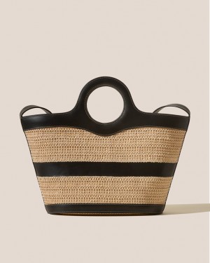 Sacs Fourre Tout Hereu Nasta Cuir Framed Raffia Femme Beige Noir | Paris-03WVAPBSQ