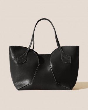 Sacs Fourre Tout Hereu Sepal L Grainy Large Tulip Shape Zipped Femme Noir | Paris-03DMEVSXR