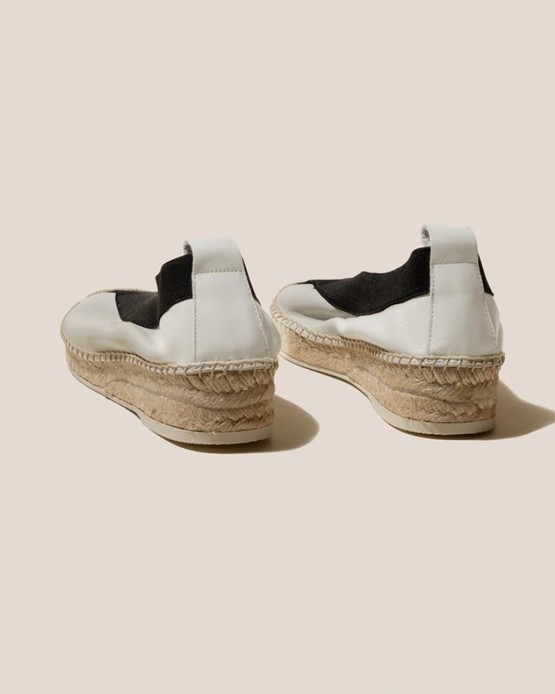 Espadrille Hereu Horta Elasticated Wedge Femme Blanche Noir | Paris-85KRHECFP