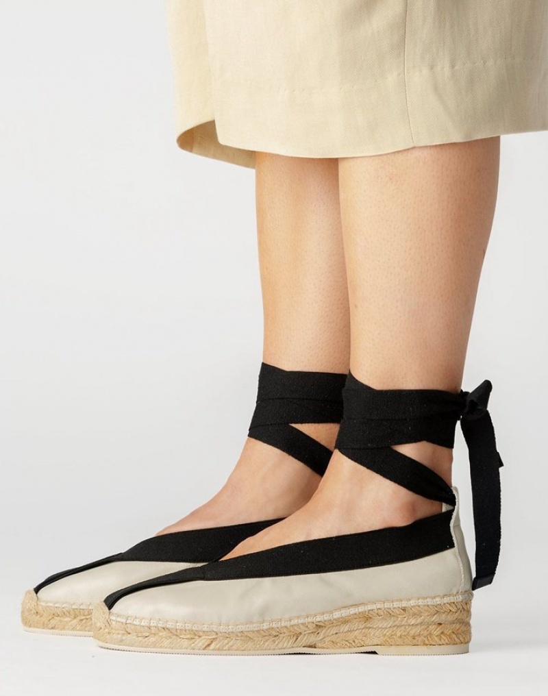 Espadrille Hereu Horta Elasticated Wedge Femme Blanche Noir | Paris-85KRHECFP