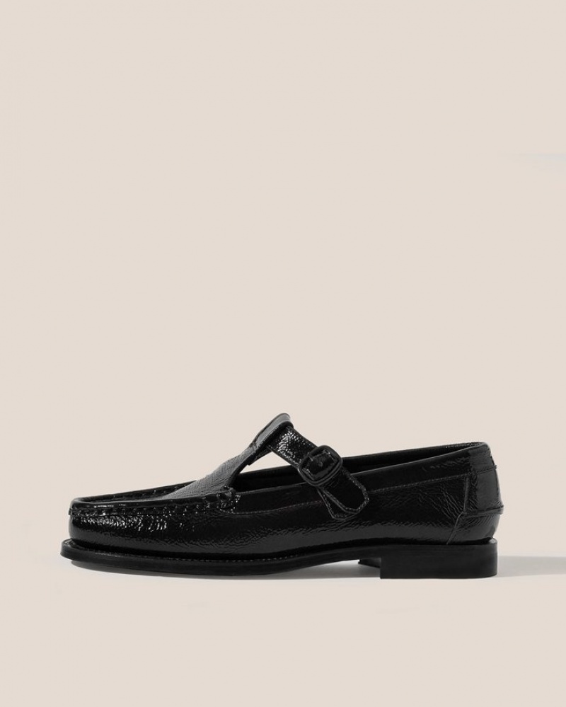 Mocassin Hereu Alber Crinkled Glossy T-bar Homme Noir | Paris-56QHUSGZN