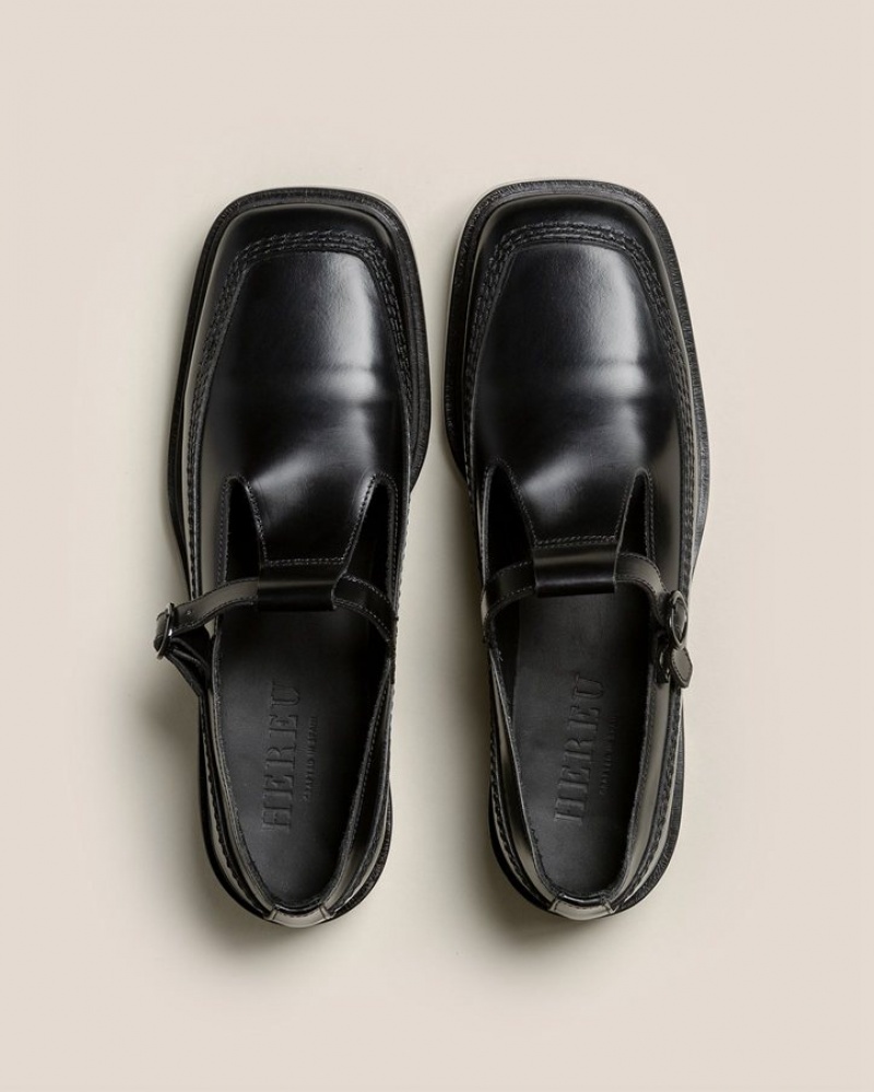 Mocassin Hereu Lluisa Polished T-bar Homme Noir | Paris-21QDYWOAE