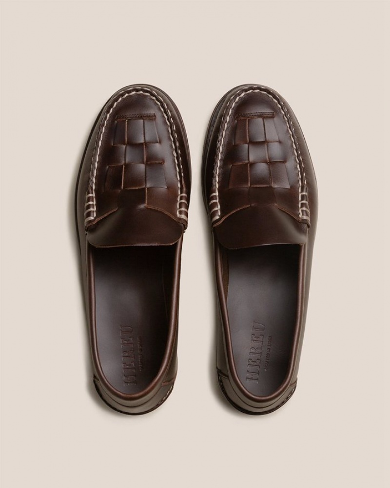 Mocassin Hereu Nombela Veg Tan Interwoven Detail Slip-on Homme Marron Foncé | Paris-86FTIQYMW