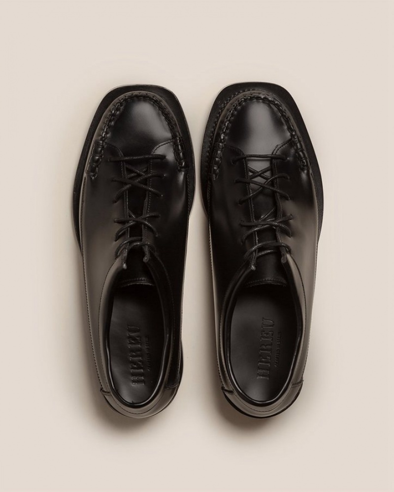 Mocassin Hereu Priego Squared Dentelle Up Homme Noir | Paris-31PICHXLR