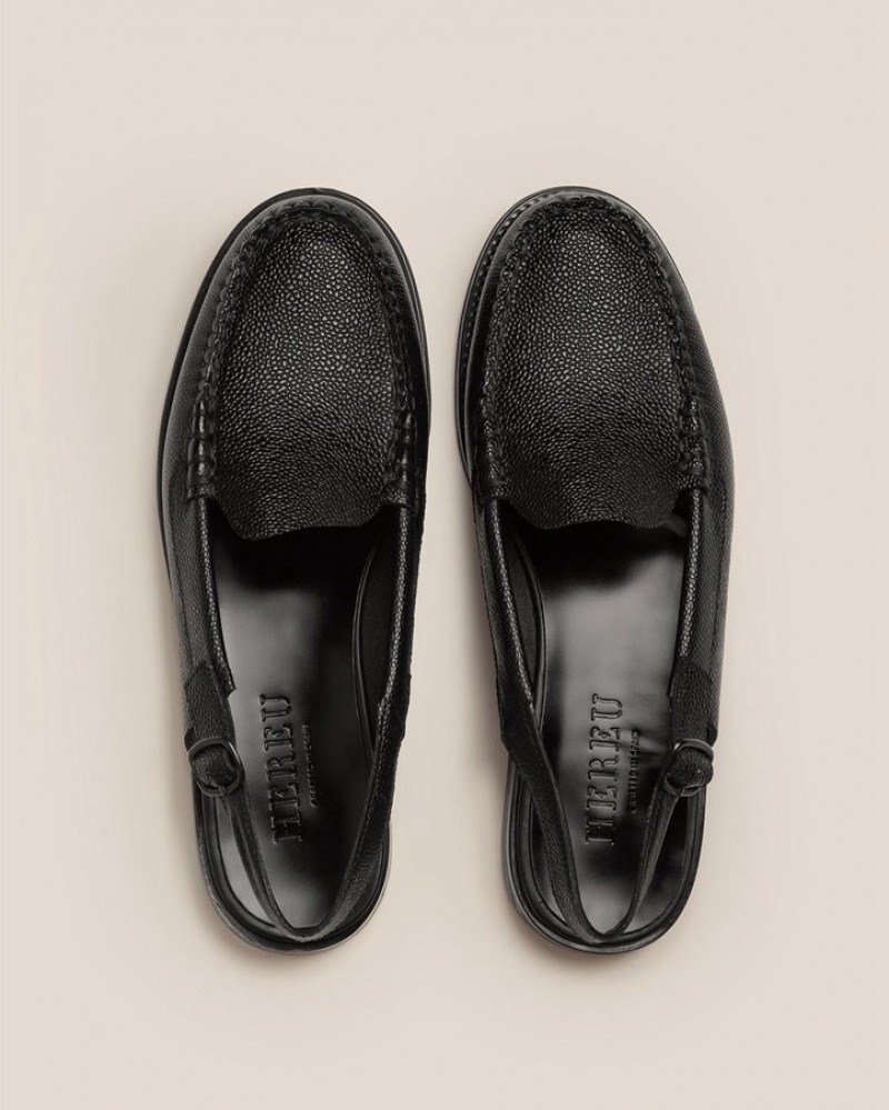 Mocassin Hereu Raiguer Slingback Pebbled Homme Noir | Paris-76DISHBQM