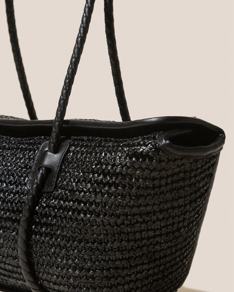 Sac Bandoulière Hereu Forna Raffia Cuir Framed Femme Noir | Paris-37XOIFUPC