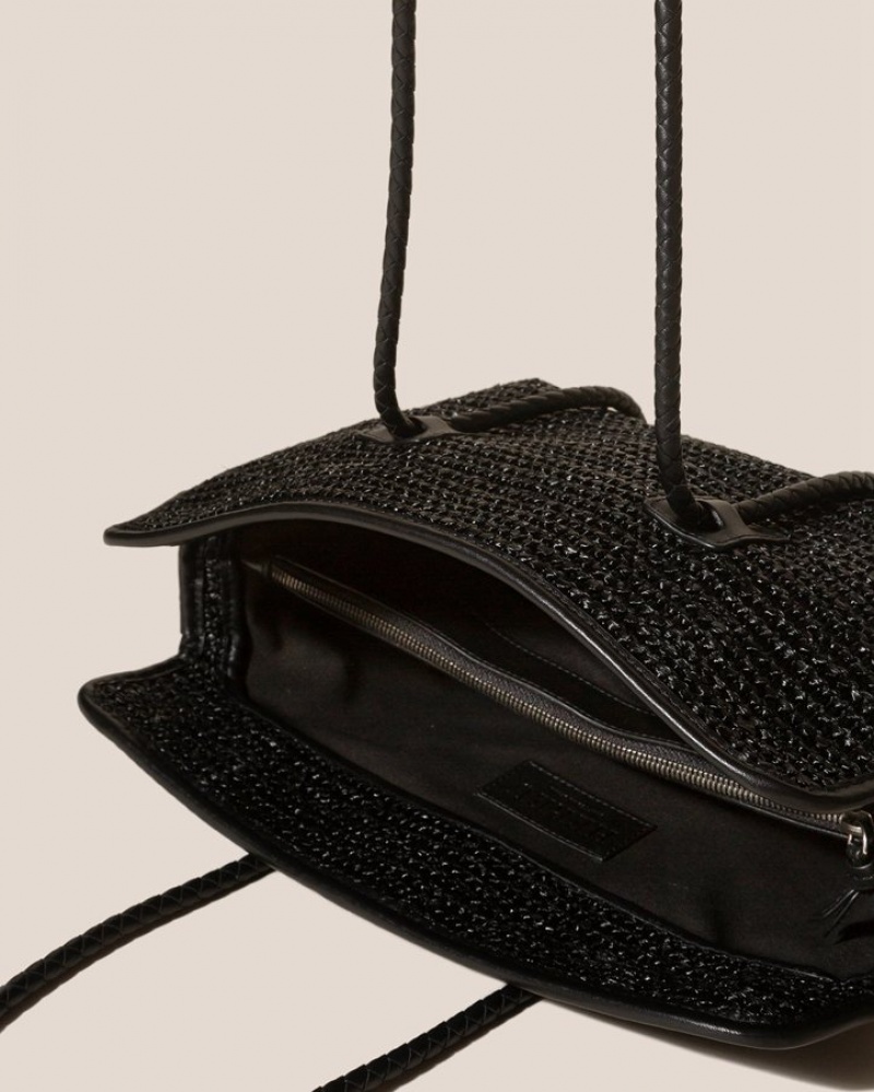 Sac Bandoulière Hereu Forna Raffia Cuir Framed Femme Noir | Paris-37XOIFUPC