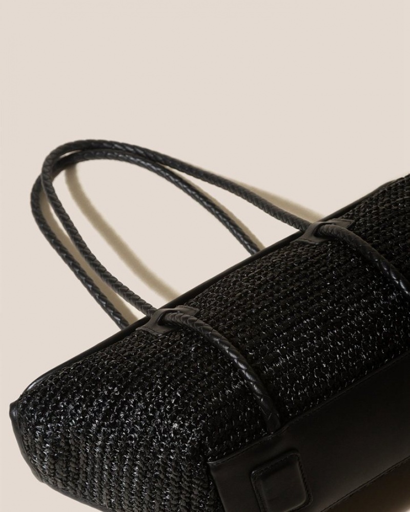 Sac Bandoulière Hereu Forna Raffia Cuir Framed Femme Noir | Paris-37XOIFUPC