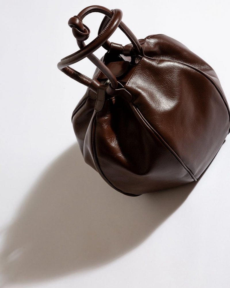 Sac Bandoulière Hereu Globul Distressed Balloon-shaped Femme Marron Foncé | Paris-07ICOHPFQ