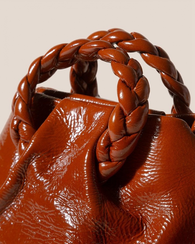 Sac Crossbody Hereu Bombon Crinkled Glossy Small Plaited-handle Cuir Femme Marron Foncé | Paris-98IWLUVRH