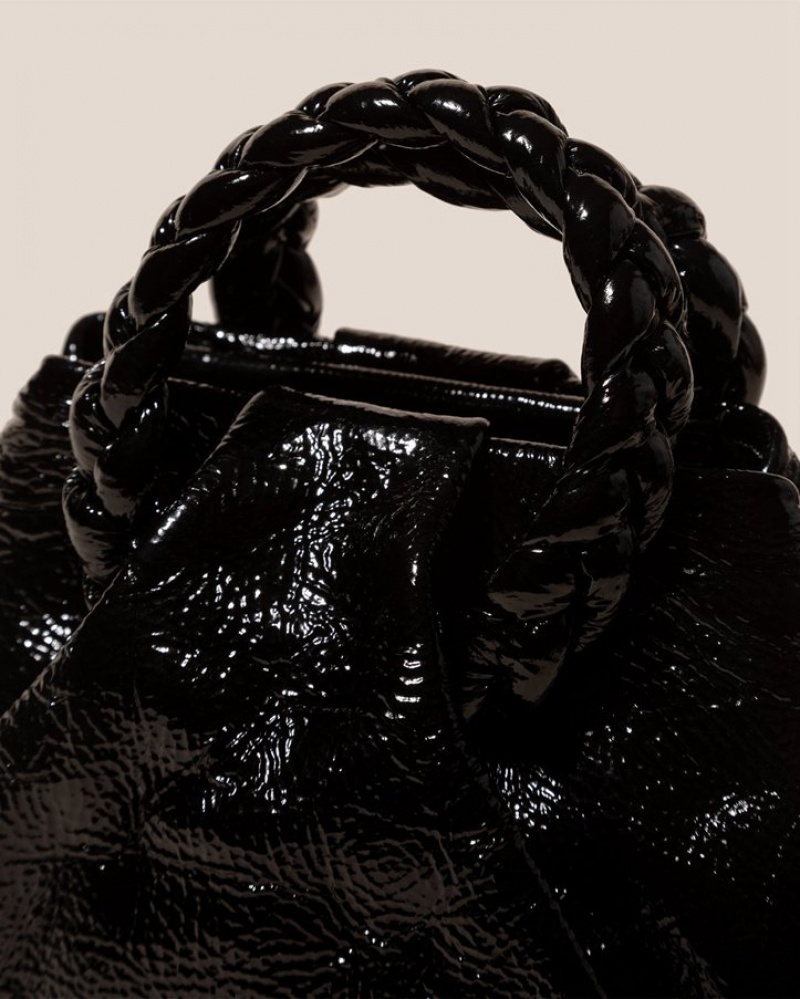 Sac Crossbody Hereu Bombon Crinkled Glossy Small Plaited-handle Cuir Femme Noir | Paris-09DJQEWTI