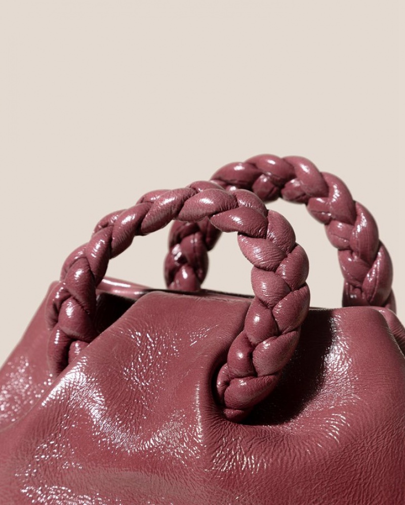 Sac Crossbody Hereu Bombon Crinkled Glossy Small Plaited-handle Cuir Femme Rose Foncé | Paris-70FMWOSZK