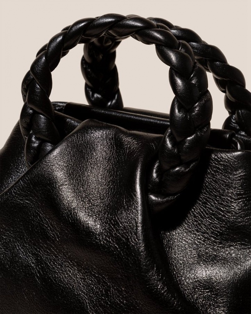 Sac Crossbody Hereu Bombon M Tumbled Shiny Plaited-handle Cuir Femme Noir | Paris-75YJATWIH