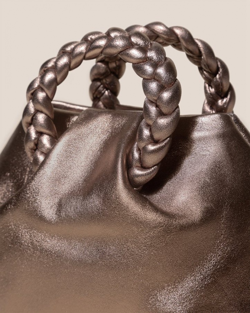 Sac Crossbody Hereu Bombon Metallic Small Plaited-handle Cuir Femme Rose Doré | Paris-52EDMYOCK