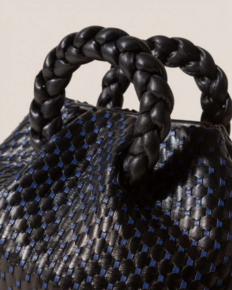 Sac Crossbody Hereu Bombon Woven Small Plaited-handle Cuir Femme Noir Bleu Marine | Paris-41IKEZMPX