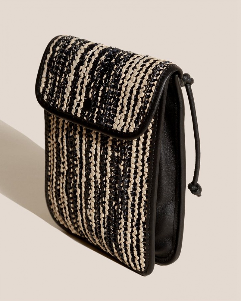 Sac Crossbody Hereu Terra Raffia Bicolour Square-flat Femme Noir Beige | Paris-84WJHBNOQ