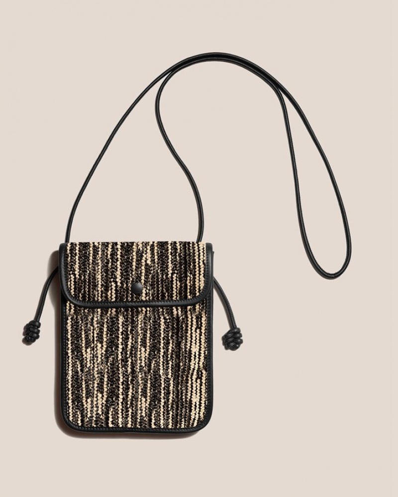 Sac Crossbody Hereu Terra Raffia Bicolour Square-flat Femme Noir Beige | Paris-84WJHBNOQ