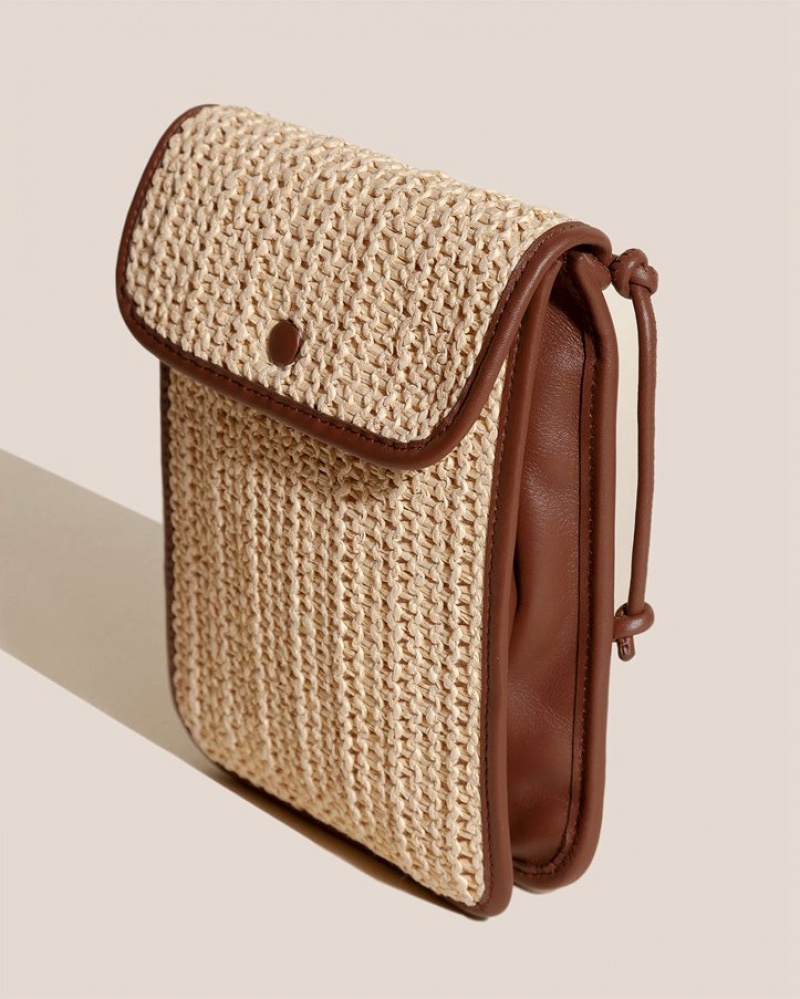 Sac Crossbody Hereu Terra Raffia Square-flat Femme Beige Marron | Paris-49NHXOKTD