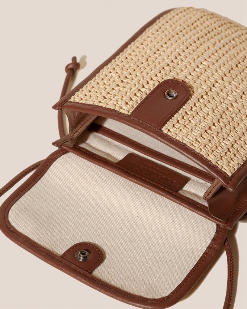 Sac Crossbody Hereu Terra Raffia Square-flat Femme Beige Marron | Paris-49NHXOKTD