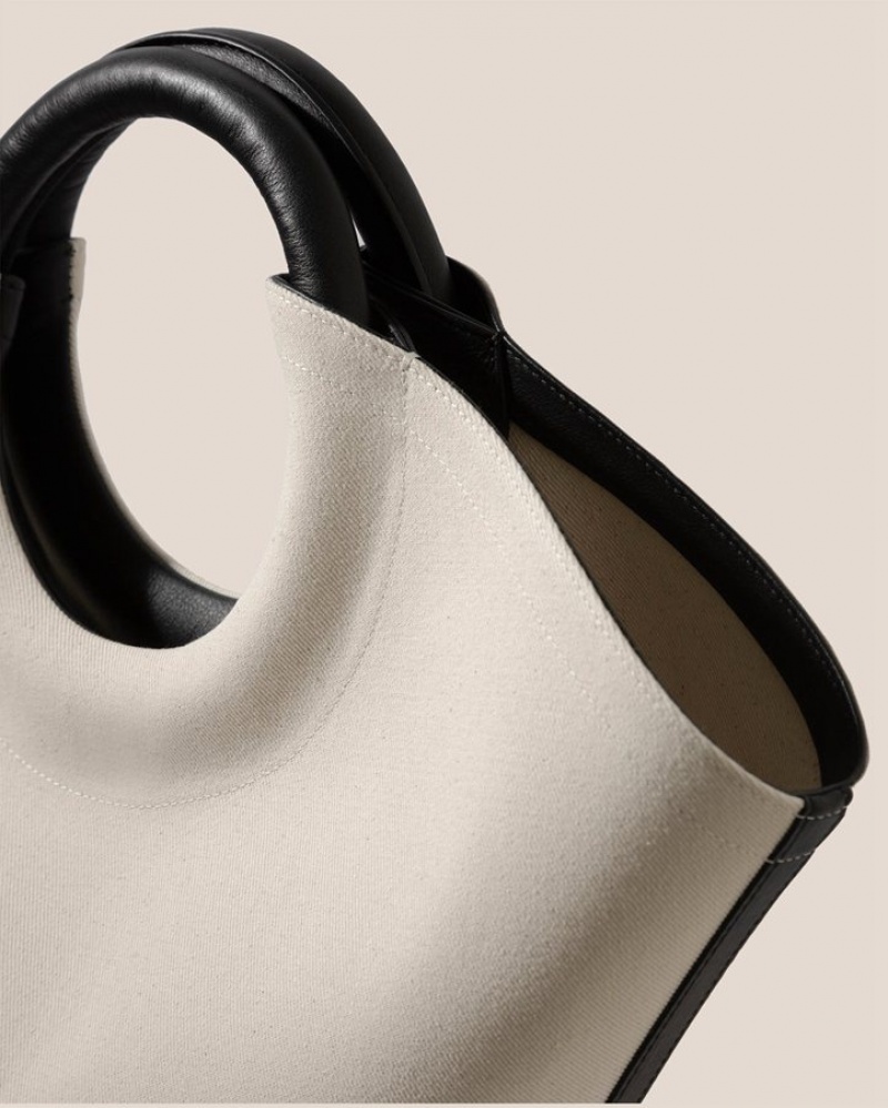 Sacs Fourre Tout Hereu Cabassa Tela Round-handle Tela Femme Blanche Noir | Paris-26ZOPIRWD