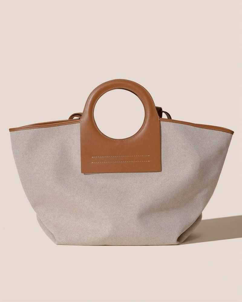 Sacs Fourre Tout Hereu Cala L Cuir-trimmed Tela Femme Beige Marron | Paris-84ZAMCTXL