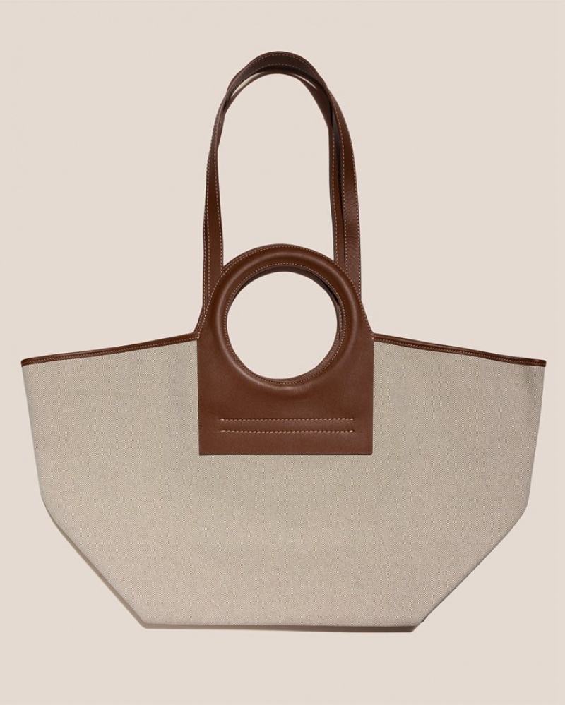 Sacs Fourre Tout Hereu Cala L Cuir-trimmed Tela Femme Beige Chocolat | Paris-56LNJSZVT