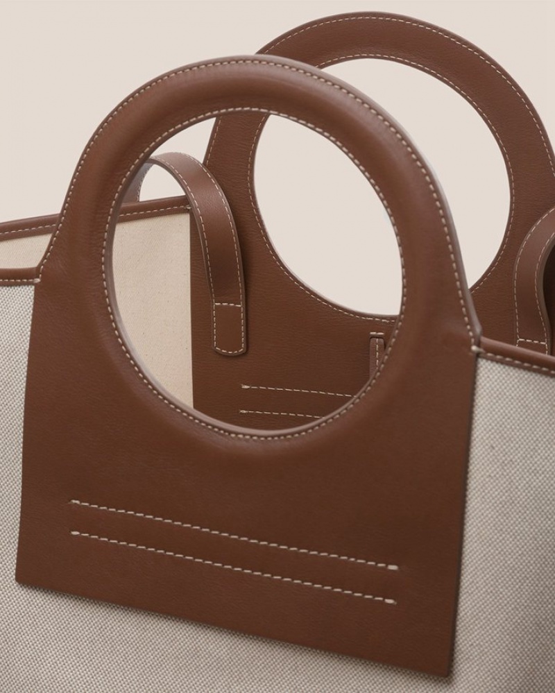 Sacs Fourre Tout Hereu Cala L Cuir-trimmed Tela Femme Beige Chocolat | Paris-56LNJSZVT