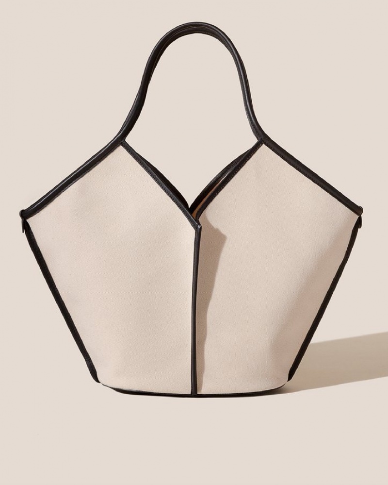 Sacs Fourre Tout Hereu Calella Cuir-trimmed Organic Coton Femme Blanche Noir | Paris-50ERIBHKP