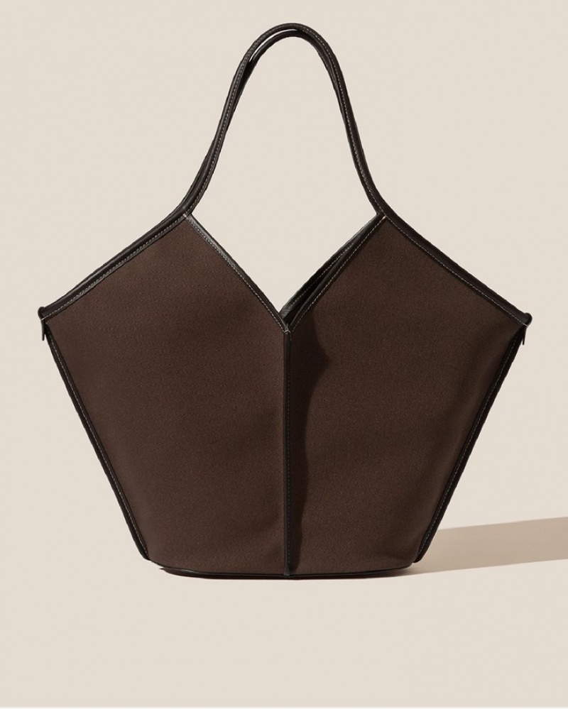 Sacs Fourre Tout Hereu Calella Cuir-trimmed Organic Coton Femme Marron Foncé | Paris-76IPMRTEX