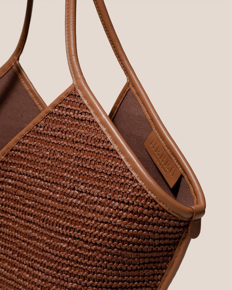 Sacs Fourre Tout Hereu Calella Raffia Cuir-trimmed Femme Marron | Paris-10MAZXVSR