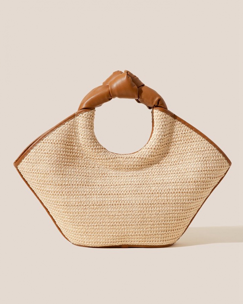 Sacs Fourre Tout Hereu Castell Raffia Knotted-handle Femme Beige Marron | Paris-53ZNHOBPV